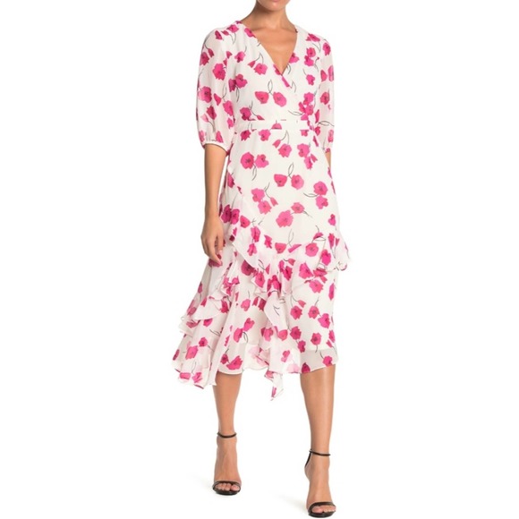 Gabby Skye Floral Ruffled Chiffon Midi Dress 6 - Picture 1 of 16